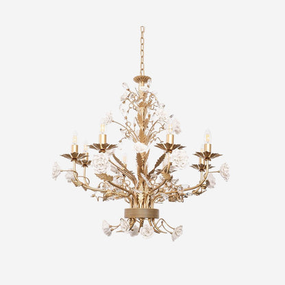 Elegant White Rose Crystal Chandelier with Adjustable Height & LED Com