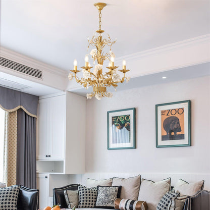 Elegant White Rose Crystal Chandelier with Adjustable Height & LED Com