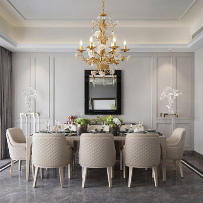 Elegant White Rose Crystal Chandelier with Adjustable Height & LED Com