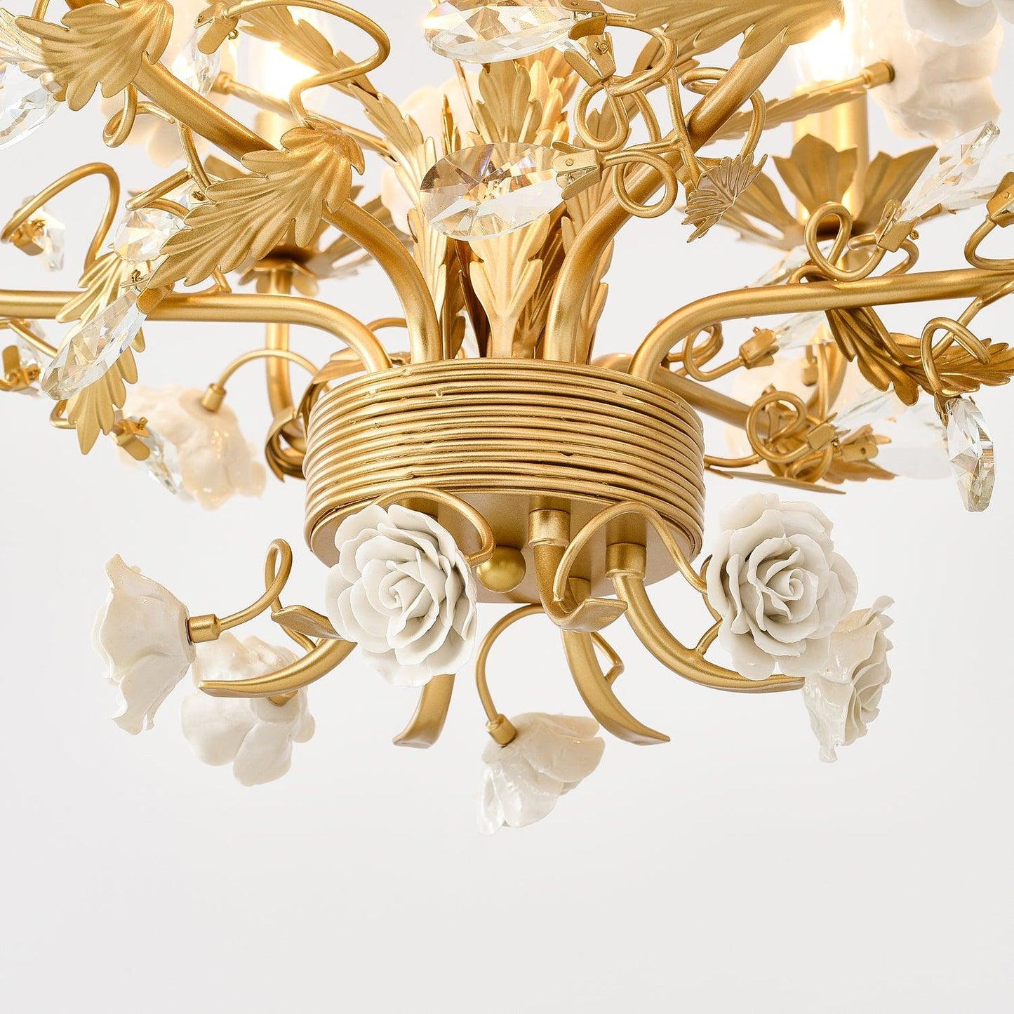 Elegant White Rose Crystal Chandelier with Adjustable Height & LED Com