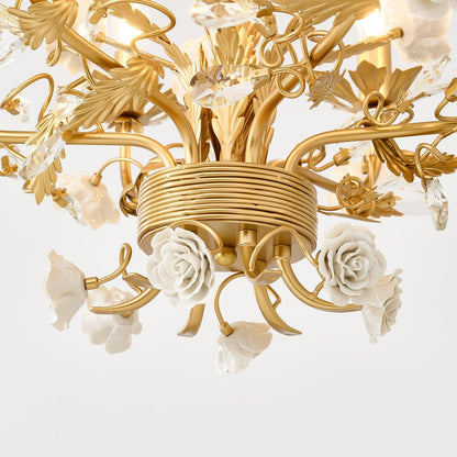 Elegant White Rose Crystal Chandelier with Adjustable Height & LED Com