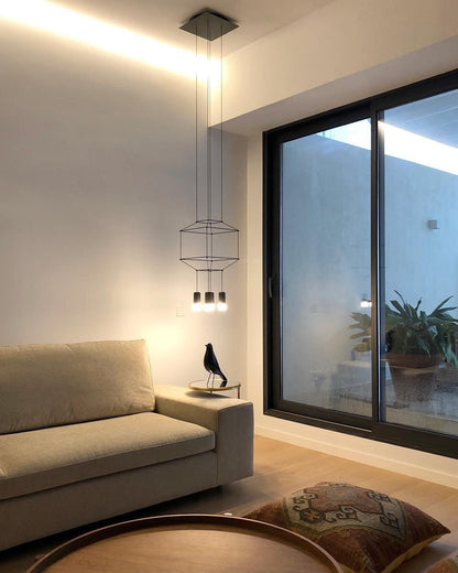 Geometric Lines Pendant Lamp - Adjustable Height, Energy-Efficient LED
