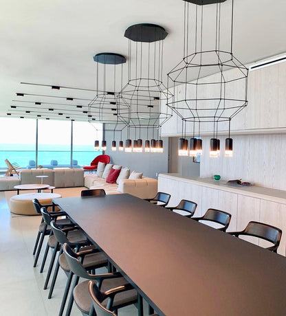 Geometric Lines Pendant Lamp - Adjustable Height, Energy-Efficient LED