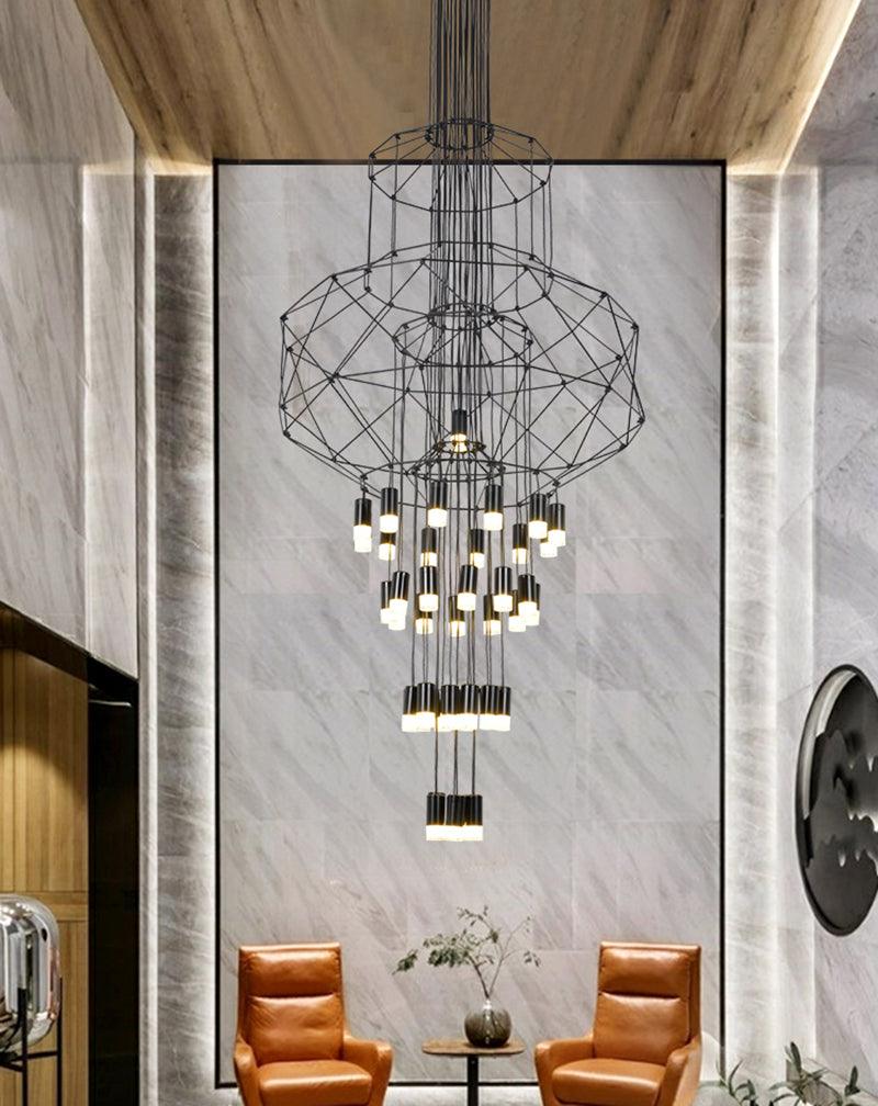 Elegant Lattice Chandelier with Adjustable Height and Crystal Accents
