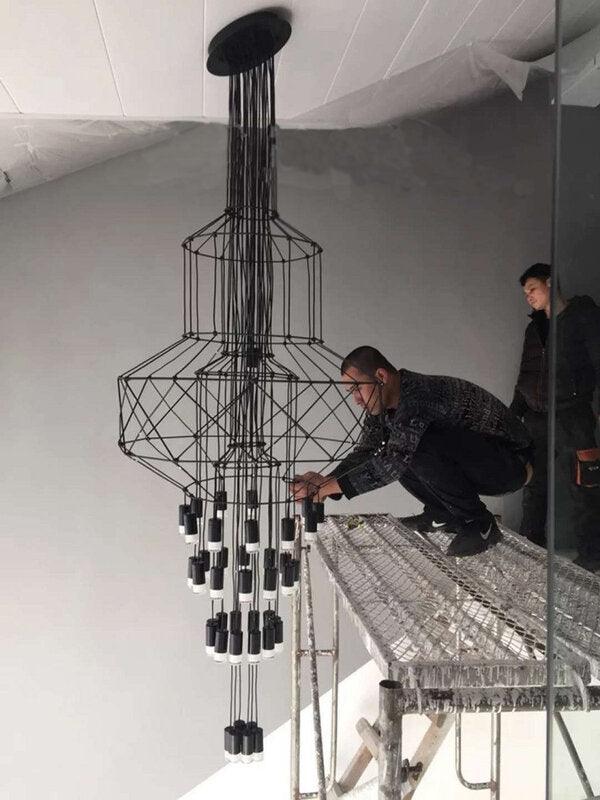 Elegant Lattice Chandelier with Adjustable Height and Crystal Accents