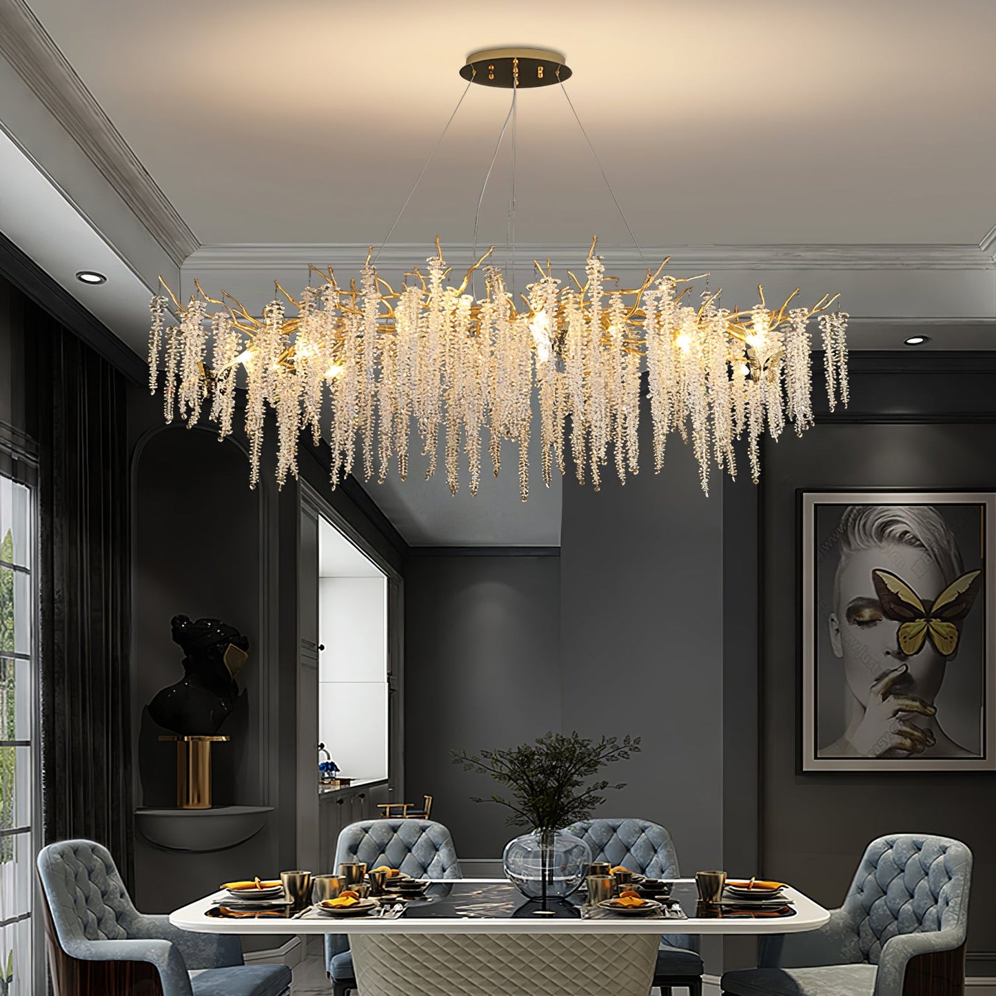 Wisteria Flower Crystal Chandelier - Elegant Design, Dimmable Lighting