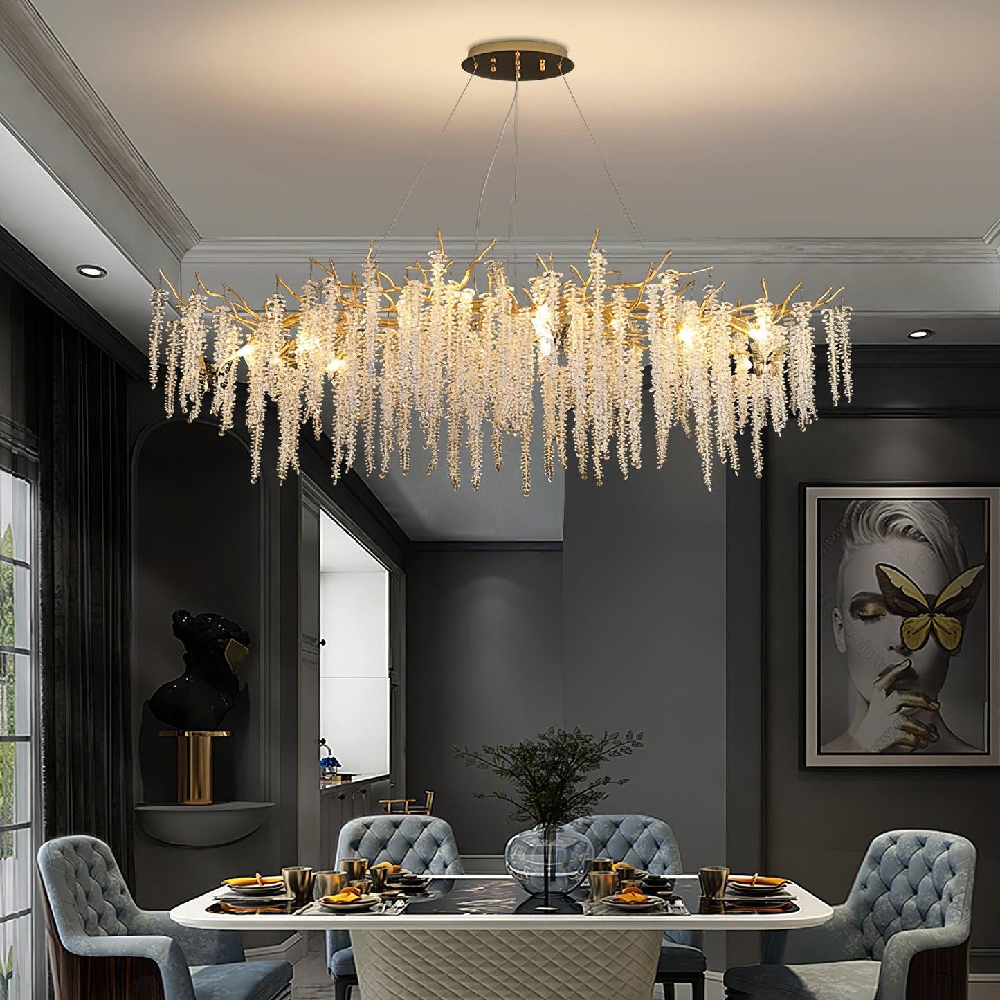 Wisteria Flower Crystal Chandelier - Elegant Design, Dimmable Lighting