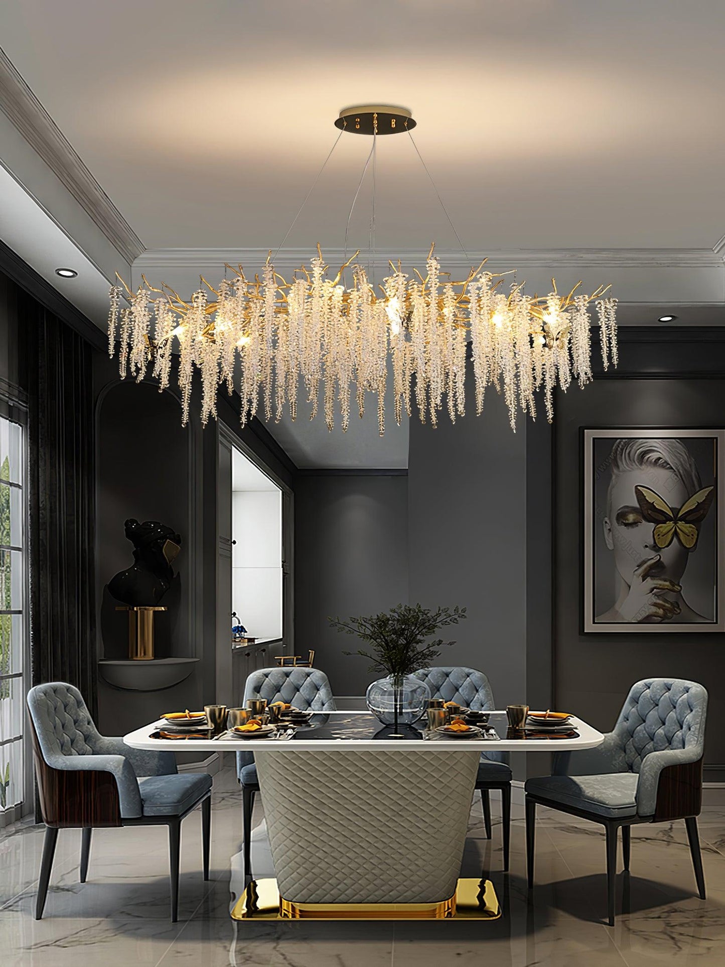 Wisteria Flower Crystal Chandelier - Elegant Design, Dimmable Lighting