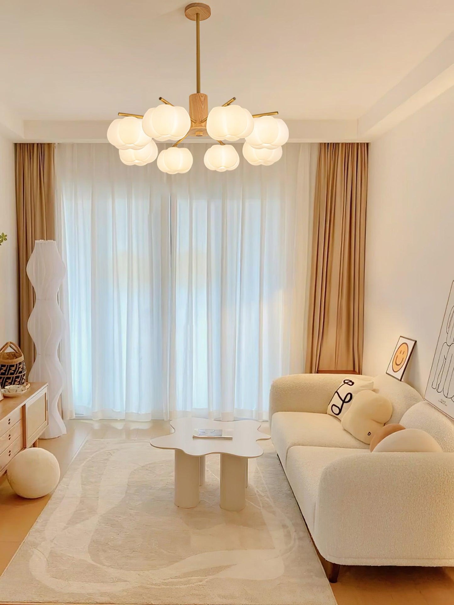 Elegant Wooden Cotton Balls Chandelier - Soft Ambient Lighting & Uniqu