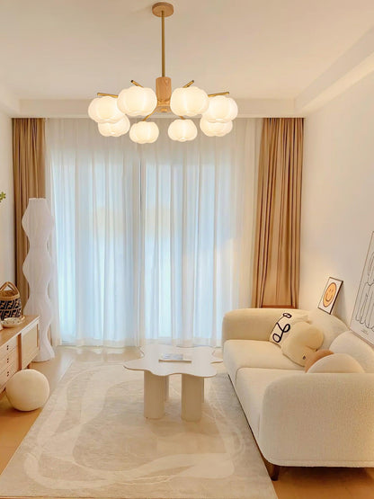 Elegant Wooden Cotton Balls Chandelier - Soft Ambient Lighting & Uniqu
