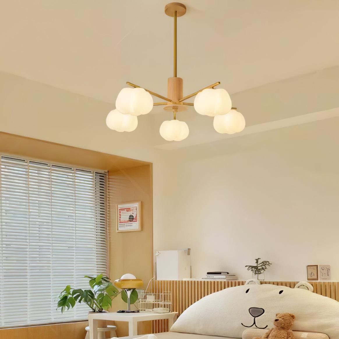 Elegant Wooden Cotton Balls Chandelier - Soft Ambient Lighting & Uniqu
