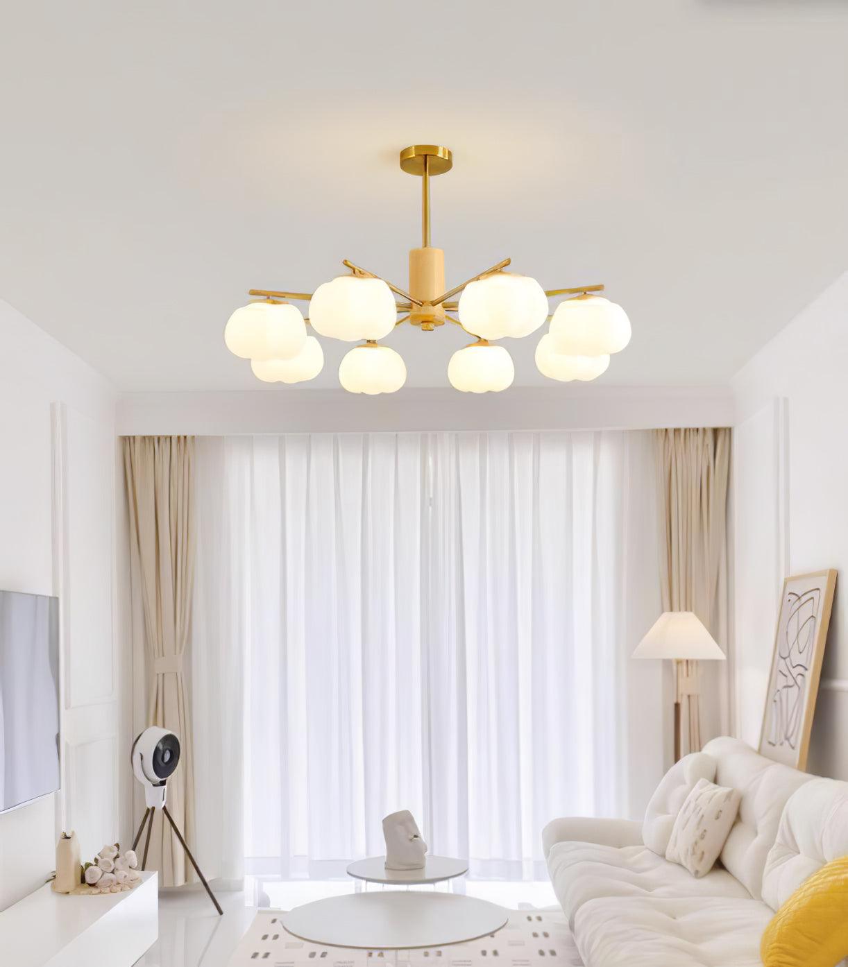 Elegant Wooden Cotton Balls Chandelier - Soft Ambient Lighting & Uniqu