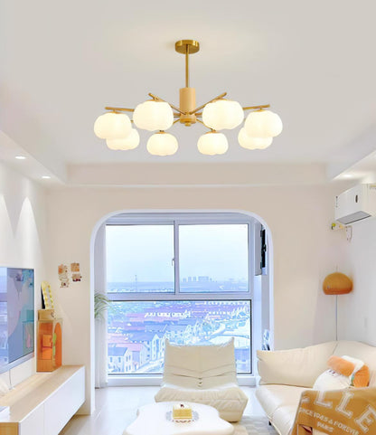 Elegant Wooden Cotton Balls Chandelier - Soft Ambient Lighting & Uniqu