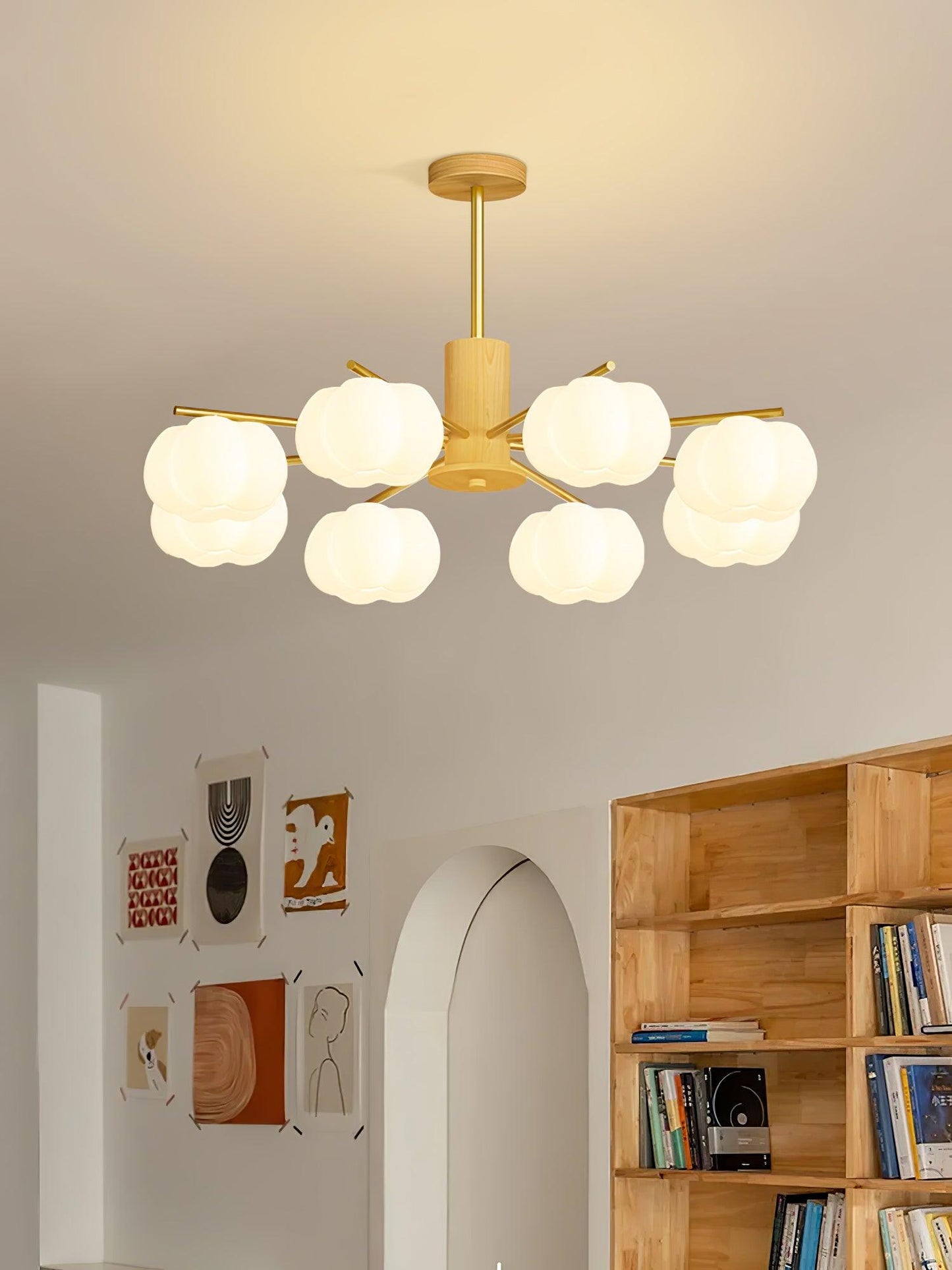 Elegant Wooden Cotton Balls Chandelier - Soft Ambient Lighting & Uniqu