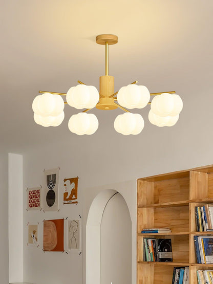 Elegant Wooden Cotton Balls Chandelier - Soft Ambient Lighting & Uniqu