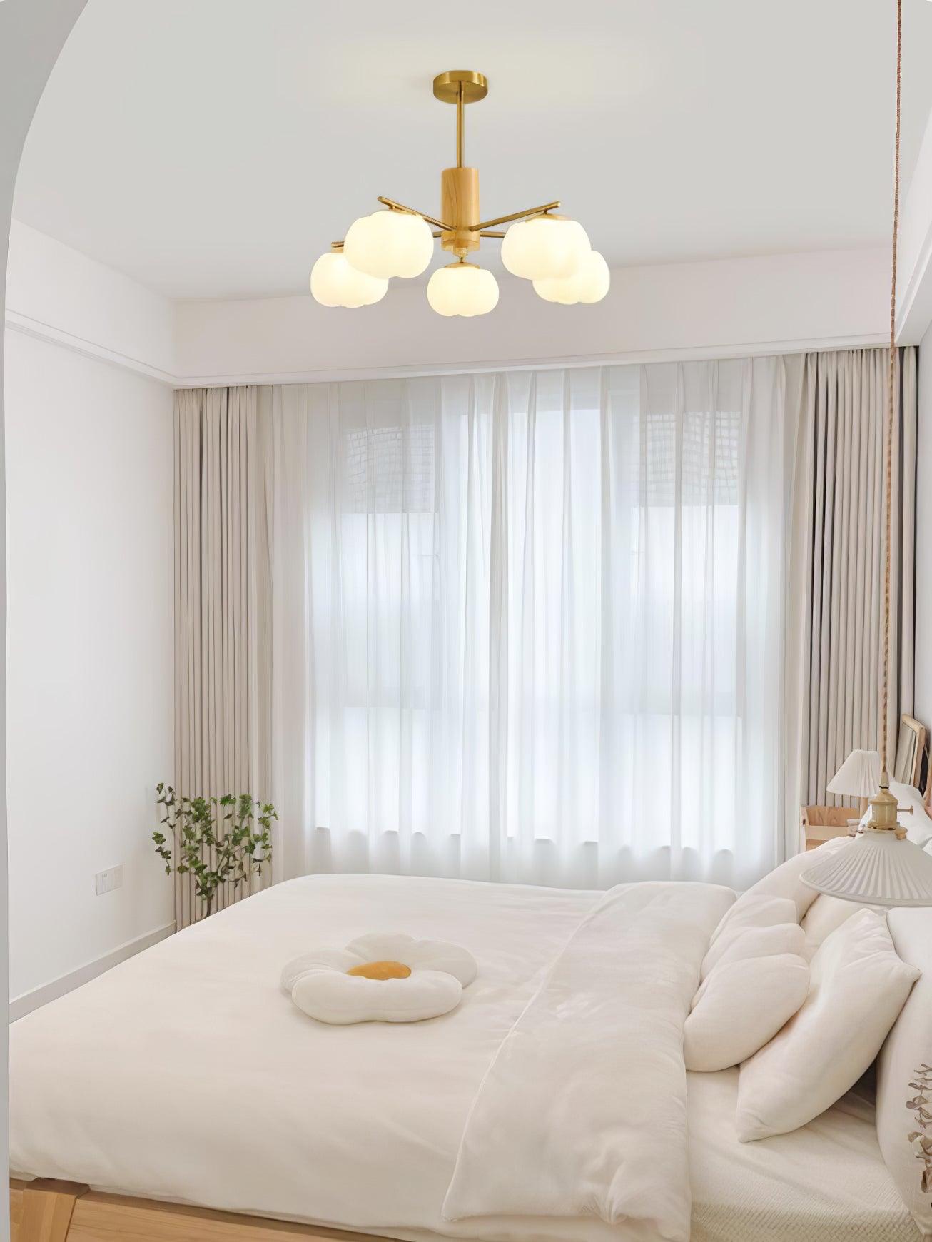 Elegant Wooden Cotton Balls Chandelier - Soft Ambient Lighting & Uniqu