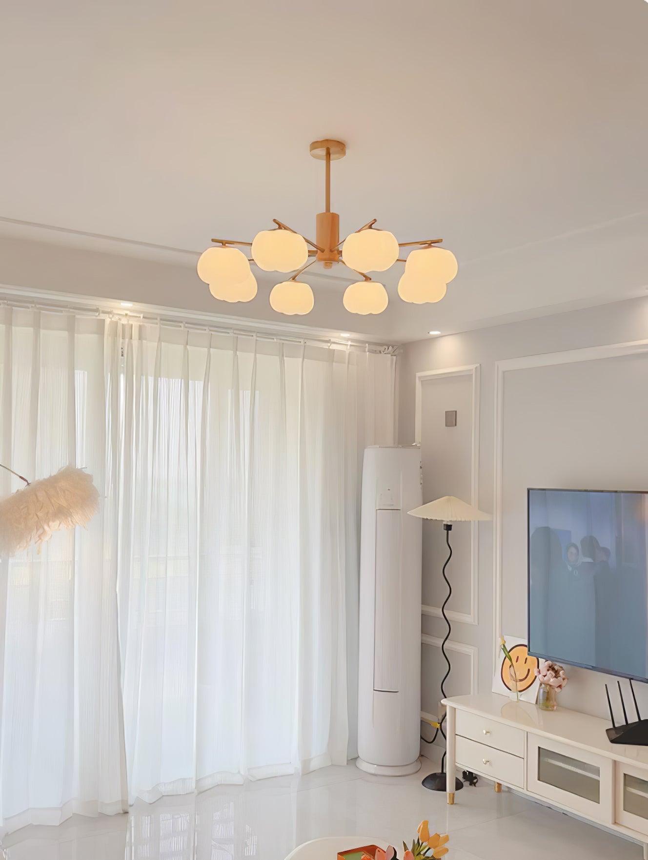 Elegant Wooden Cotton Balls Chandelier - Soft Ambient Lighting & Uniqu