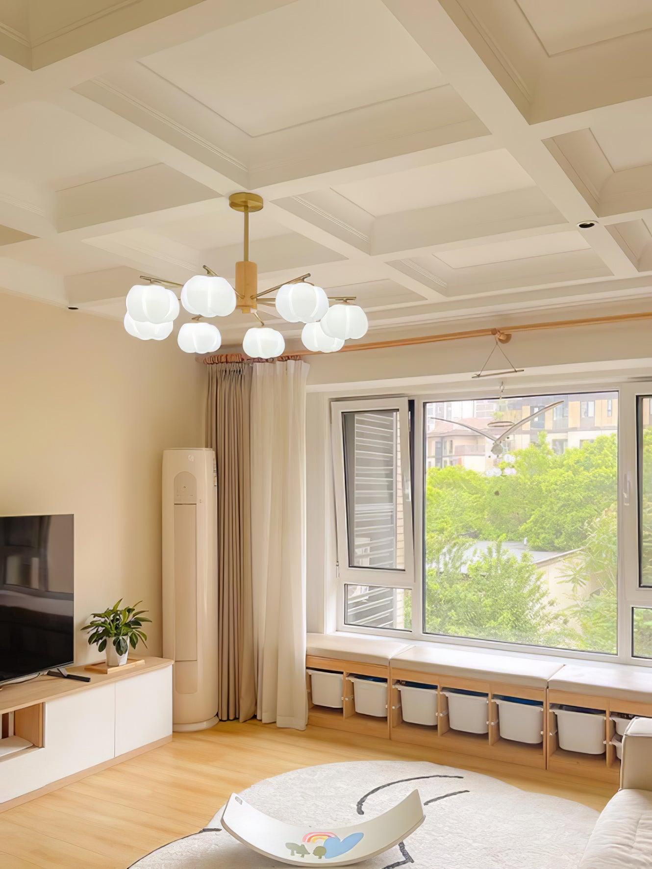Elegant Wooden Cotton Balls Chandelier - Soft Ambient Lighting & Uniqu