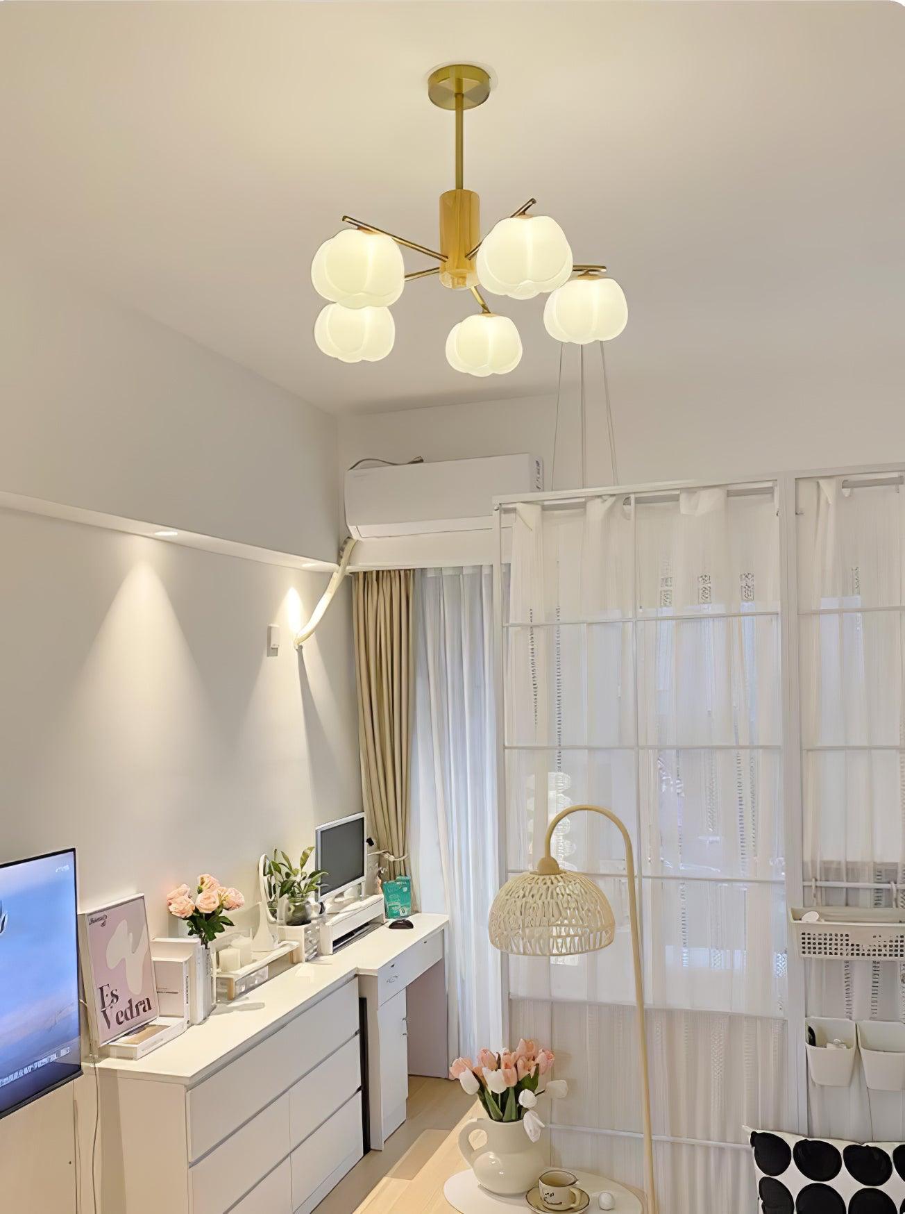 Elegant Wooden Cotton Balls Chandelier - Soft Ambient Lighting & Uniqu