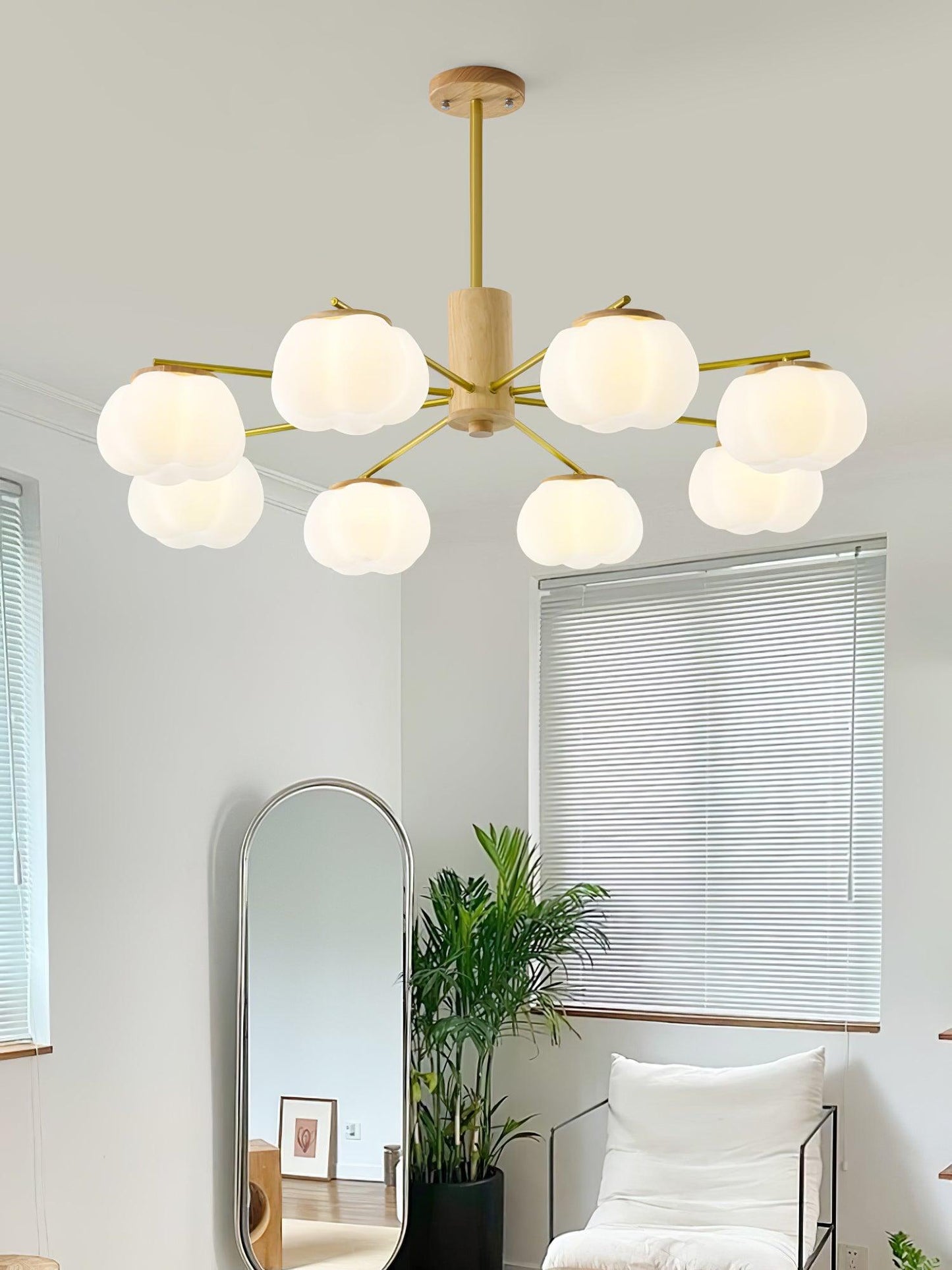 Elegant Wooden Cotton Balls Chandelier - Soft Ambient Lighting & Uniqu