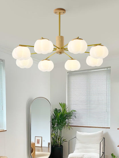 Elegant Wooden Cotton Balls Chandelier - Soft Ambient Lighting & Uniqu