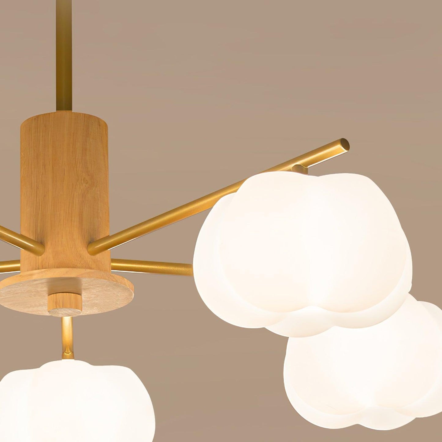 Elegant Wooden Cotton Balls Chandelier - Soft Ambient Lighting & Uniqu