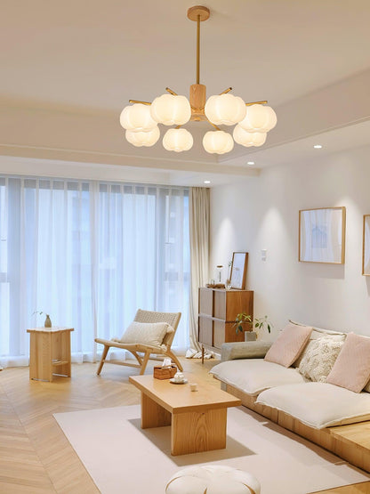 Elegant Wooden Cotton Balls Chandelier - Soft Ambient Lighting & Uniqu