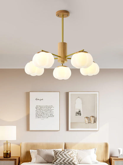 Elegant Wooden Cotton Balls Chandelier - Soft Ambient Lighting & Uniqu