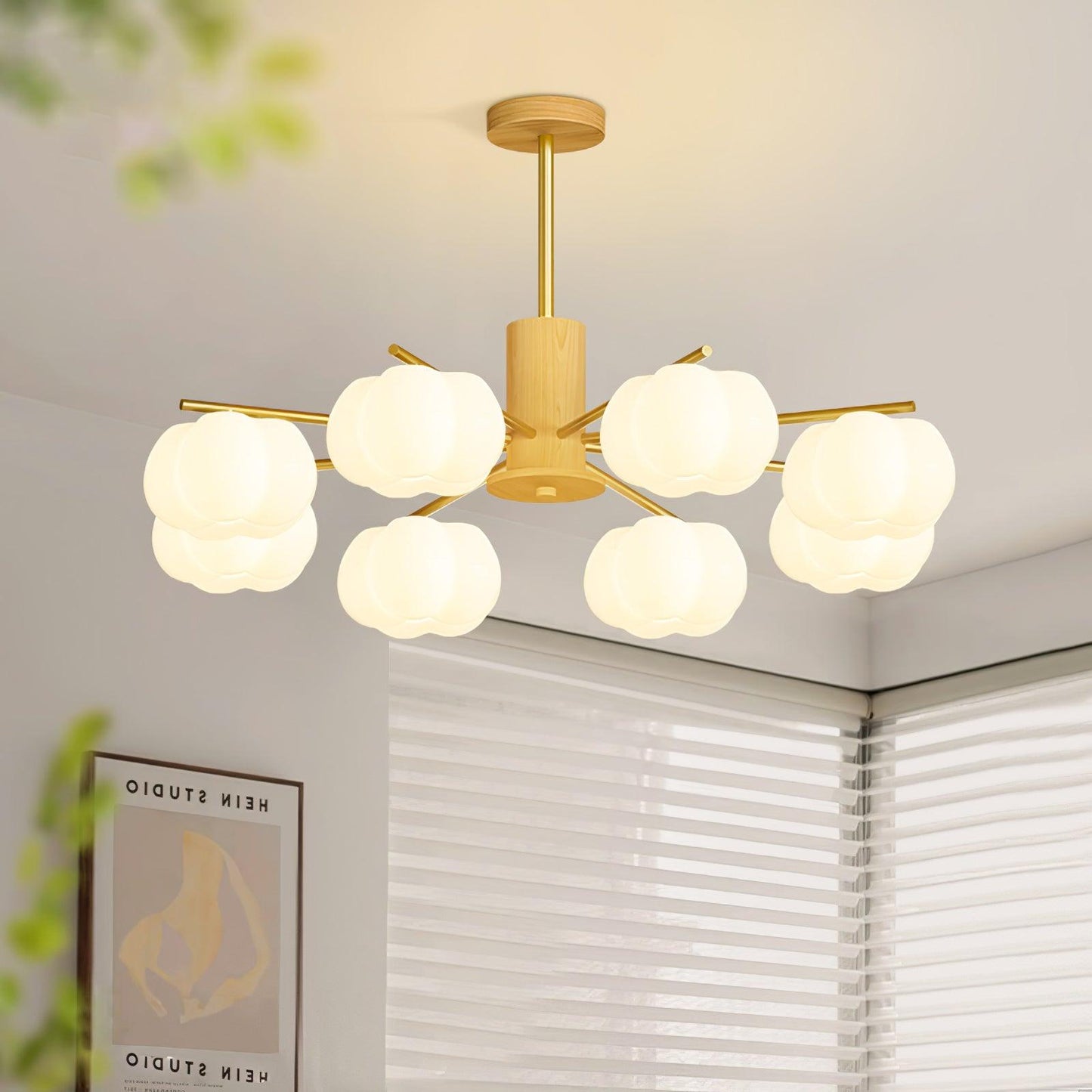 Elegant Wooden Cotton Balls Chandelier - Soft Ambient Lighting & Uniqu