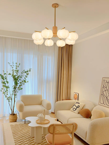 Elegant Wooden Cotton Balls Chandelier - Soft Ambient Lighting & Uniqu