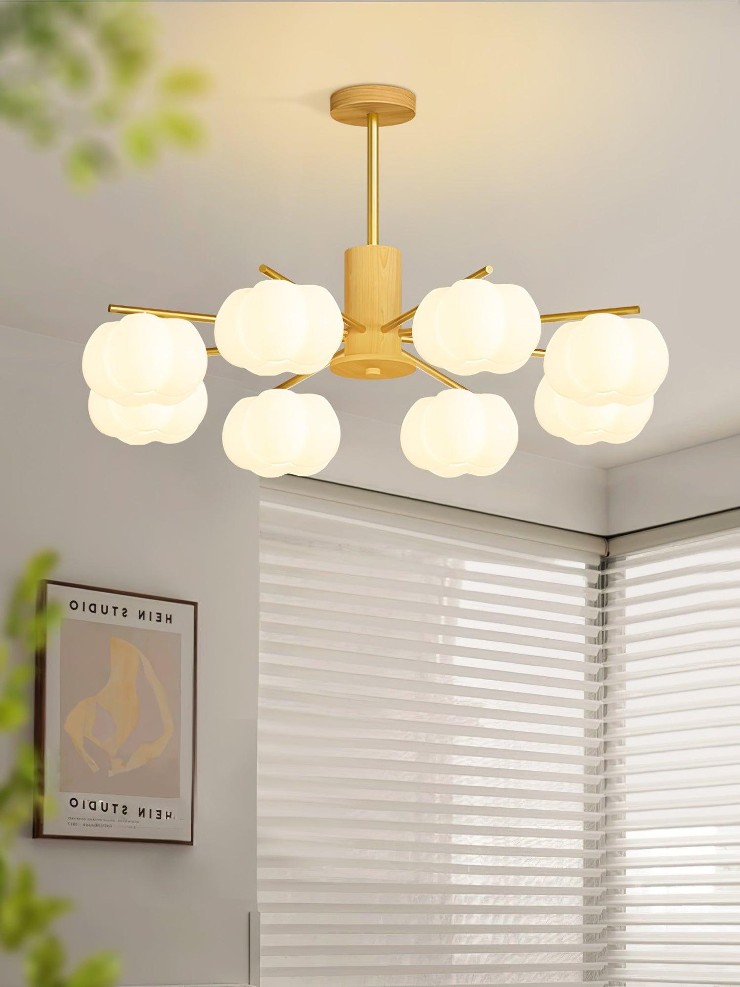 Elegant Wooden Cotton Balls Chandelier - Soft Ambient Lighting & Uniqu