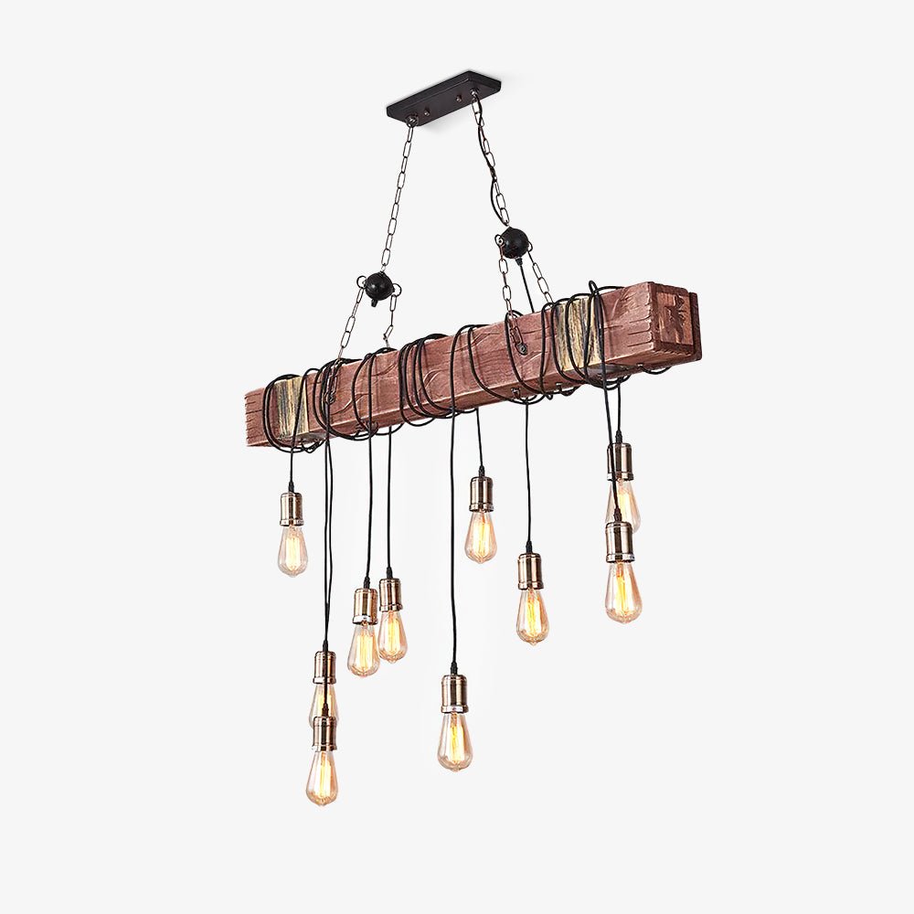 Elegant Wood Hanging Multi Chandelier with Adjustable Height & LED Lig