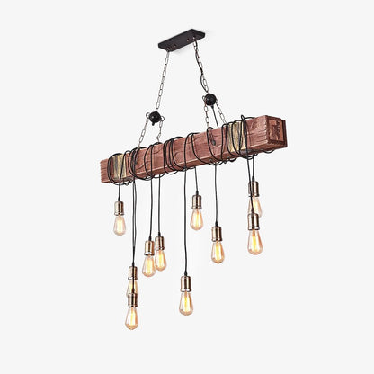 Elegant Wood Hanging Multi Chandelier with Adjustable Height & LED Lig