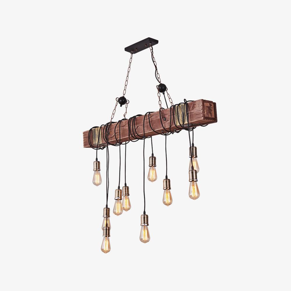 Elegant Wood Hanging Multi Chandelier with Adjustable Height & LED Lig