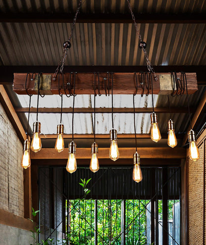 Elegant Wood Hanging Multi Chandelier with Adjustable Height & LED Lig