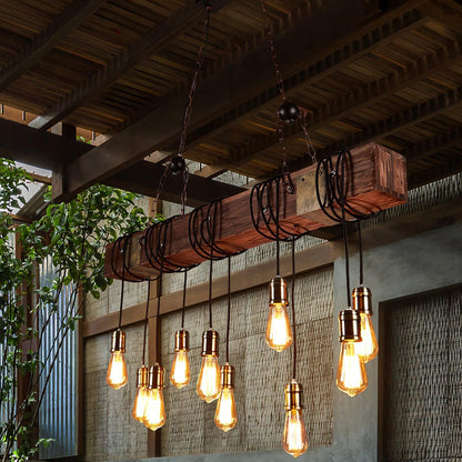 Elegant Wood Hanging Multi Chandelier with Adjustable Height & LED Lig