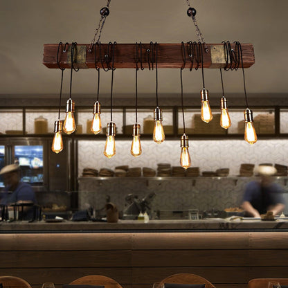Elegant Wood Hanging Multi Chandelier with Adjustable Height & LED Lig