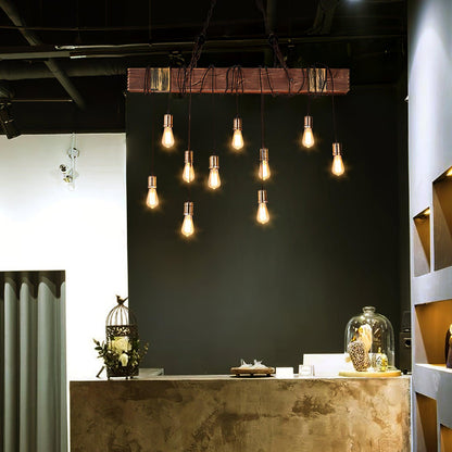 Elegant Wood Hanging Multi Chandelier with Adjustable Height & LED Lig