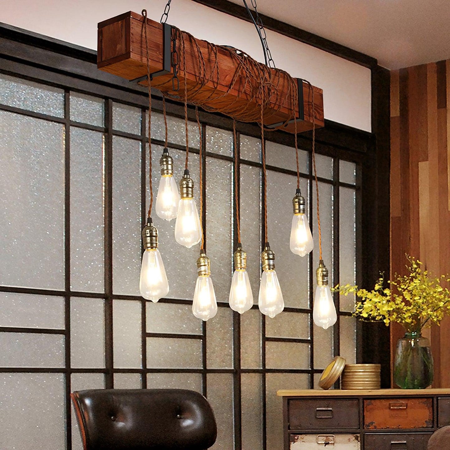 Elegant Wood Hanging Multi Chandelier with Adjustable Height & LED Lig