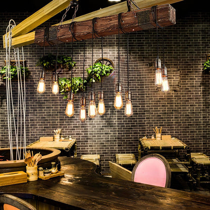 Elegant Wood Hanging Multi Chandelier with Adjustable Height & LED Lig
