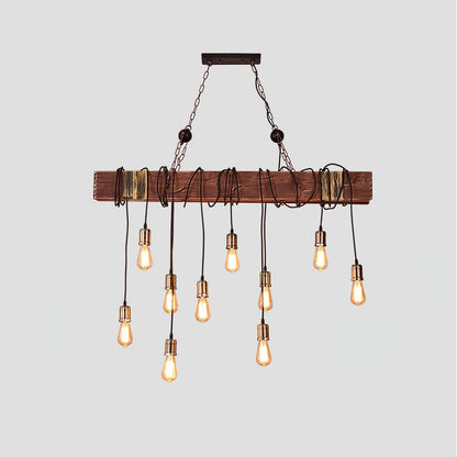 Elegant Wood Hanging Multi Chandelier with Adjustable Height & LED Lig