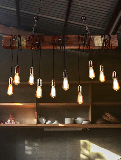 Elegant Wood Hanging Multi Chandelier with Adjustable Height & LED Lig