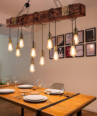 Elegant Wood Hanging Multi Chandelier with Adjustable Height & LED Lig