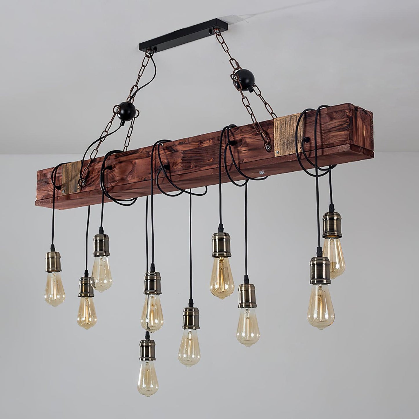 Elegant Wood Hanging Multi Chandelier with Adjustable Height & LED Lig