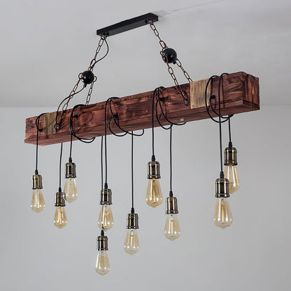Elegant Wood Hanging Multi Chandelier with Adjustable Height & LED Lig