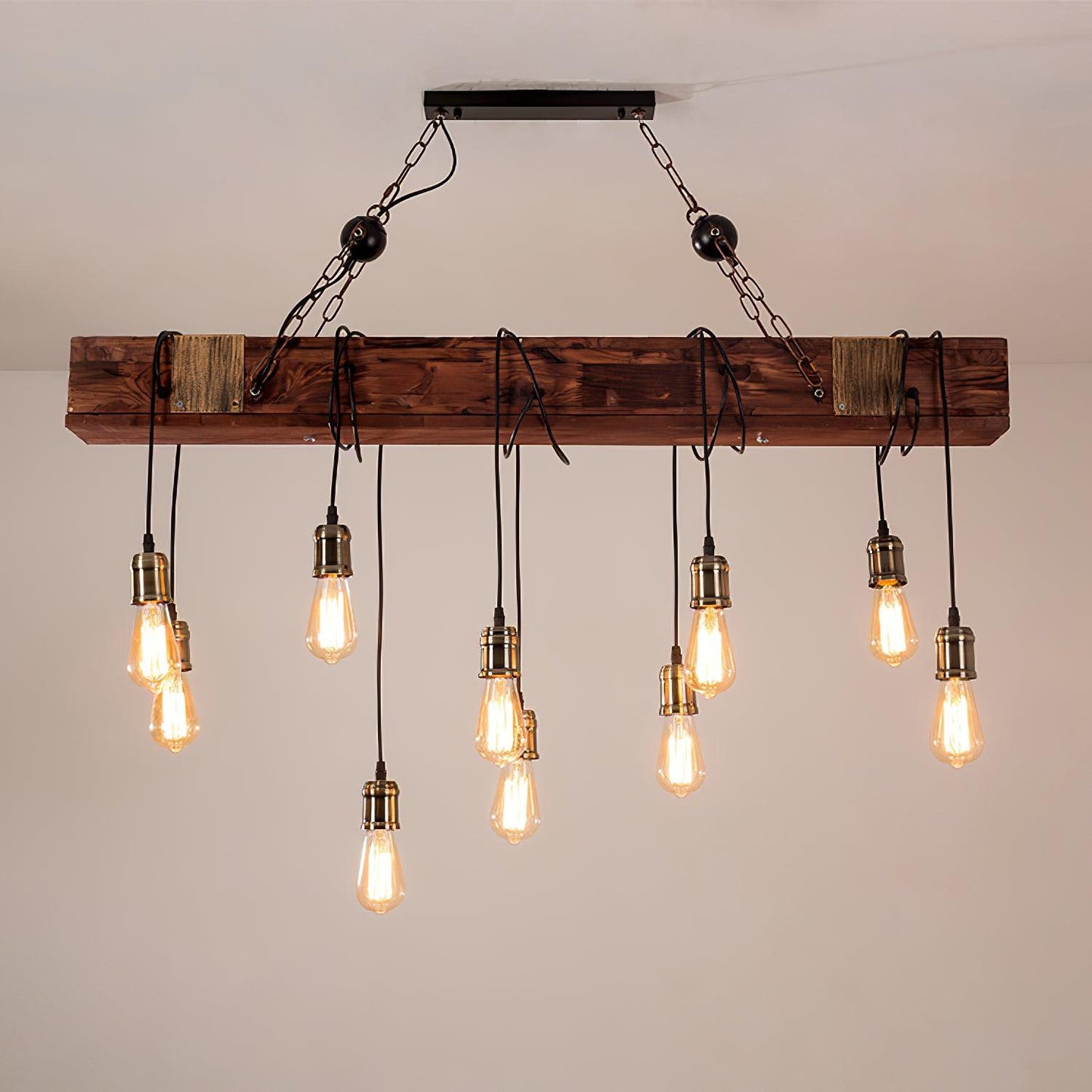 Elegant Wood Hanging Multi Chandelier with Adjustable Height & LED Lig