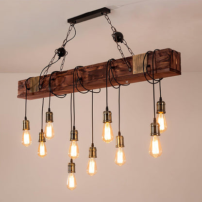Elegant Wood Hanging Multi Chandelier with Adjustable Height & LED Lig
