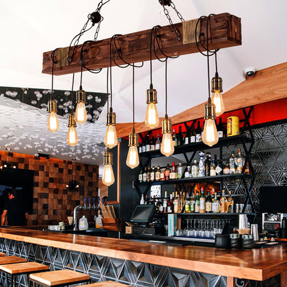 Elegant Wood Hanging Multi Chandelier with Adjustable Height & LED Lig