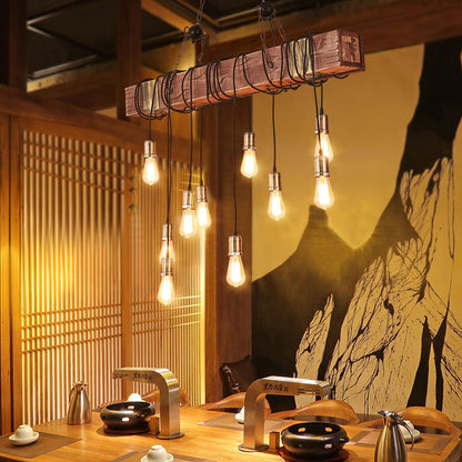 Elegant Wood Hanging Multi Chandelier with Adjustable Height & LED Lig