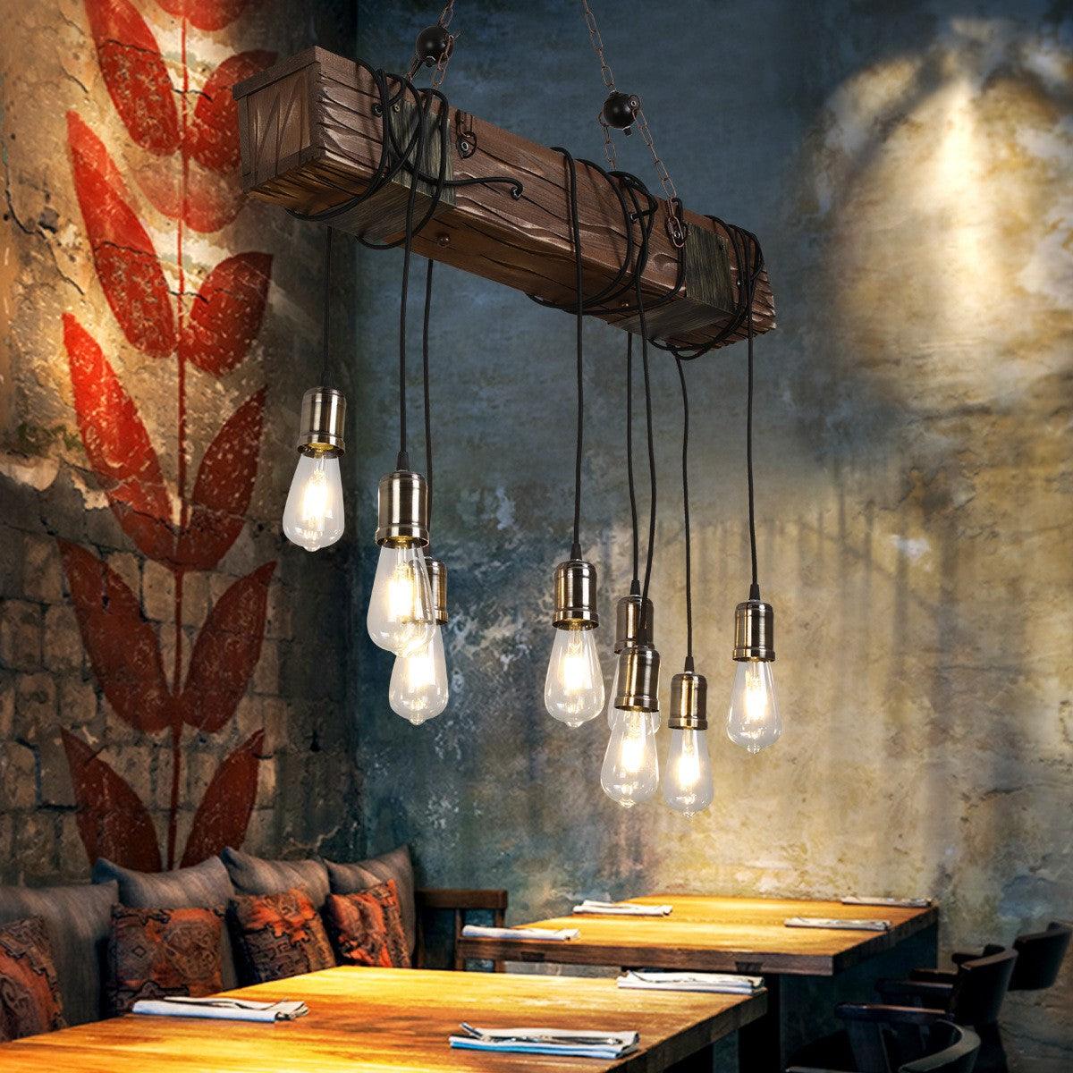 Elegant Wood Hanging Multi Chandelier with Adjustable Height & LED Lig